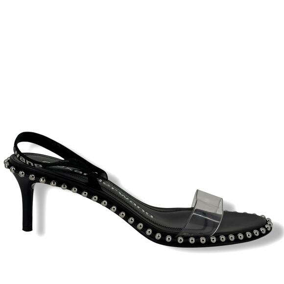 Alexander Wang Nova Kitten Low Heel Sandals Mens Sz 37.5 6.5 7 Black Studded - Picture 2 of 13